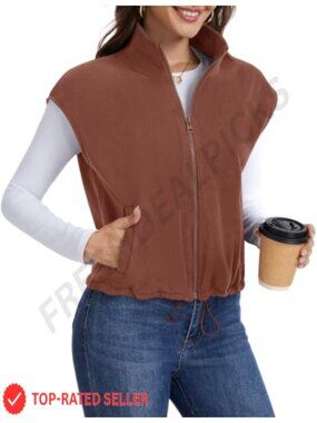 Sherpa Fleece Full Zip Vest Sleeveless Layered Winter Coat